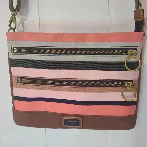 Fossil Handbags - Fossil Classic Dawson Multi Colored Striped Canvas Crossbody Purse Bag